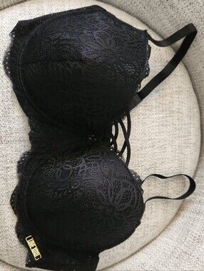 XOXO Black Lace Push-Up Bra with Strappy Center